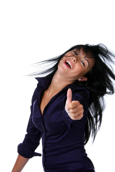 Congratulatory of a young woman laughing — Stock Photo, Image