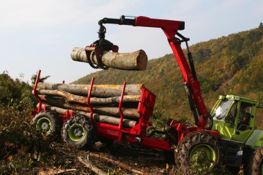 Loading wood with the truck crane clipart