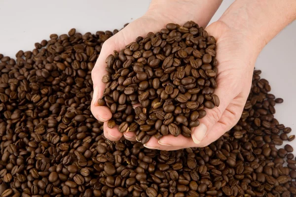 Mão com grãos de café — Fotografia de Stock