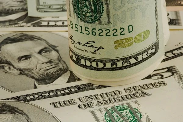 Dígito Vinte de close-up de notas de dólar — Fotografia de Stock