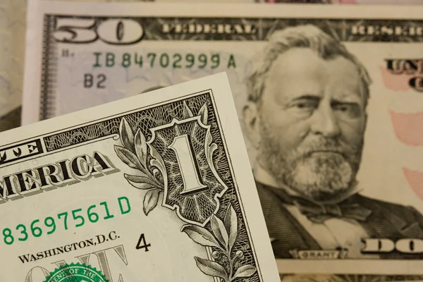 Dígito Um de close-up de notas de dólar — Fotografia de Stock