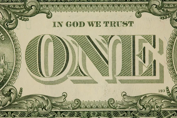 Цифра Один с банкноты доллара крупным планом — стоковое фото