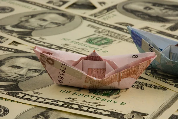 stock image Boat made from money and dollar banknotes