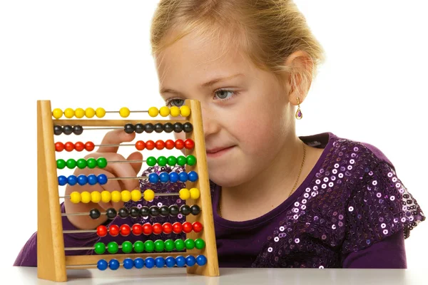 Iskolás gyerek vár az abacus — Stock Fotó