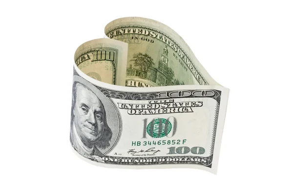 Nota de dólares dos EUA em forma de coração — Fotografia de Stock