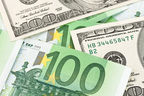 Euro- und Dollar-Scheine. — Stockfoto