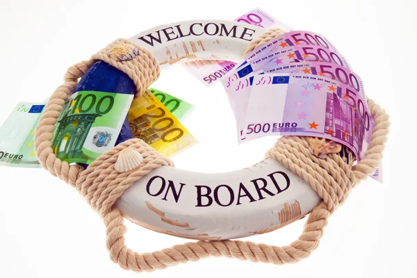Lifebuoy and €. salvation for greece. — Stock Photo, Image