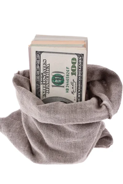 Bir çuvalın içinde dolar faturaları — Stok fotoğraf