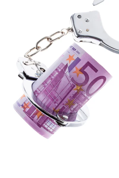 Billets de banque en euros avec menottes — Photo
