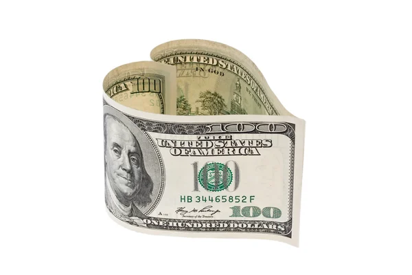 US-Dollar-Banknote in Herzform — Stockfoto