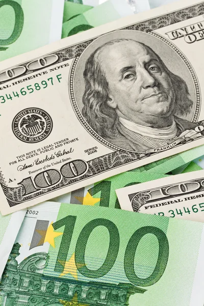 Euro and dollar bills. — Stock Photo, Image