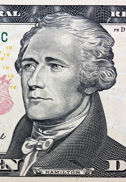 U.s. dollars bills. detail. hamilton — Stock Photo, Image