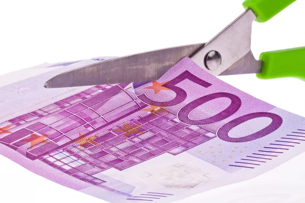 欧元纸币和剪刀 — 图库照片