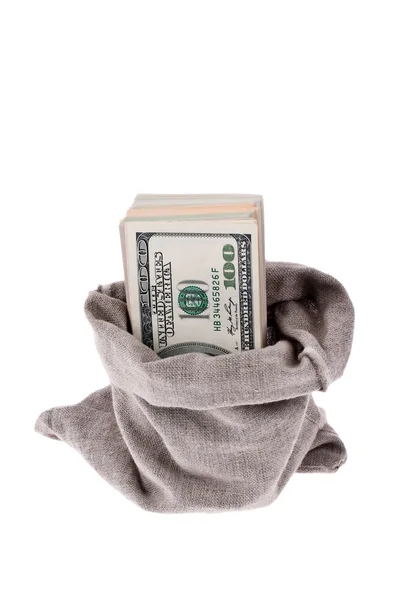 Notas de dólares dos EUA em um saco — Fotografia de Stock
