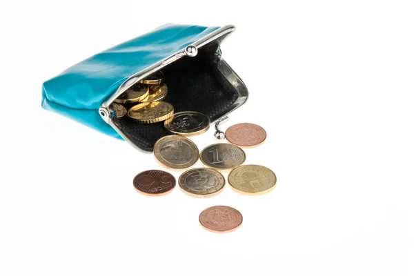 Handväska med mynt — Stockfoto