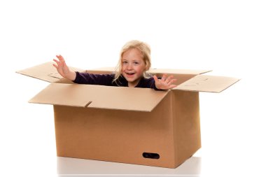 Child in moving box. clipart