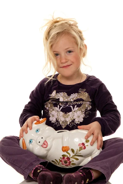 Save the child with piggy bank — Stock Photo, Image