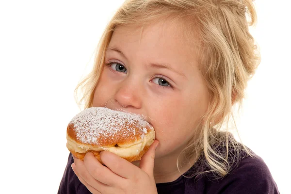 Kind im Karneval mit Donuts. — Stockfoto