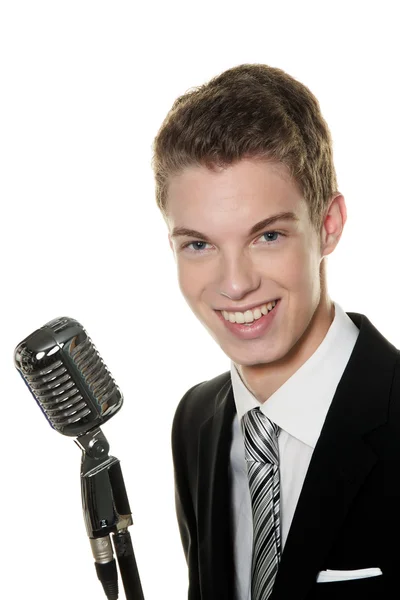 Young singer with retro mic — Stock Photo, Image