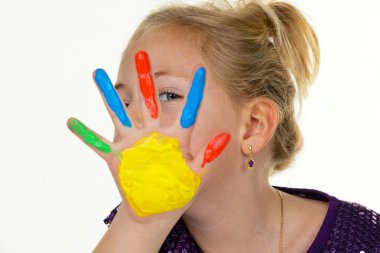 Child with finger paints colors clipart