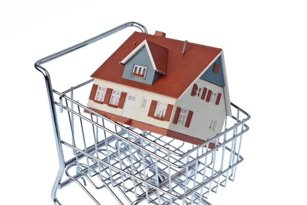Carcass house in shopping cart — Stock Photo, Image