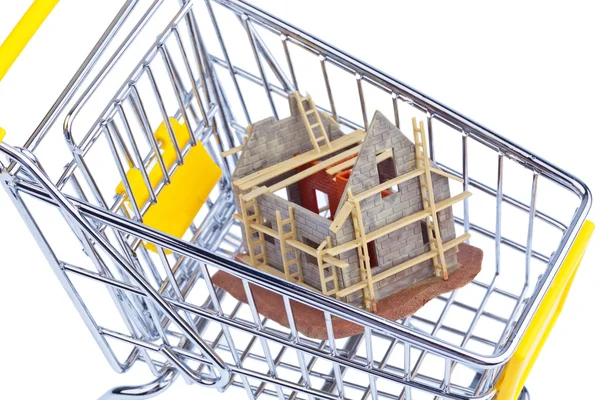 Carcass house in shopping cart — Stock Photo, Image