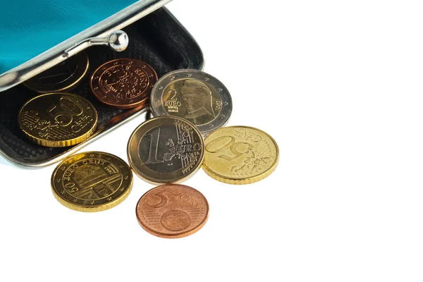 Сумочка с монетами. долг и бедность — стоковое фото