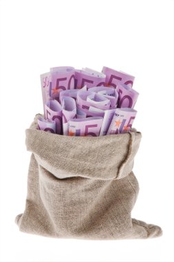 Bag with lots of € banknotes clipart