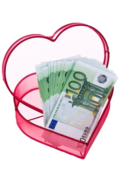 Euro-Banknoten mit Herz — Stockfoto
