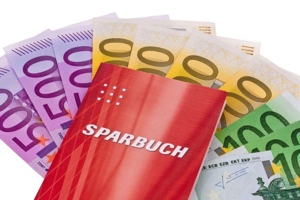 Euro banknotes and savings account — Stock Photo, Image