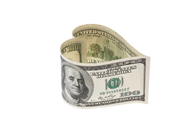 अमेरिकी डॉलर बैंकनोट दिल के आकार में — स्टॉक फ़ोटो, इमेज