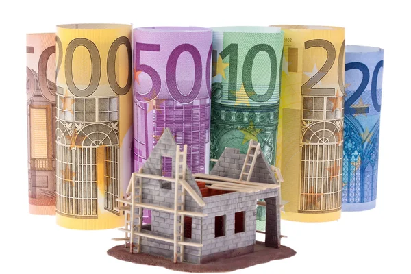 Euro notas bancárias com shell house — Fotografia de Stock