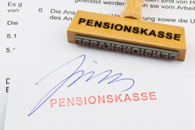 Wooden stamp on the document: pension fund clipart