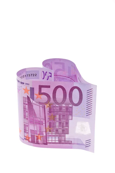 欧元钞票，以心脏的形式出现 — 图库照片