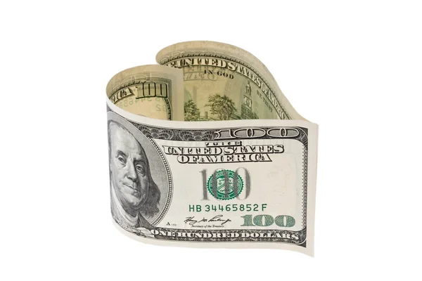 Dollar currency bill in the form of heart — Stock Photo, Image