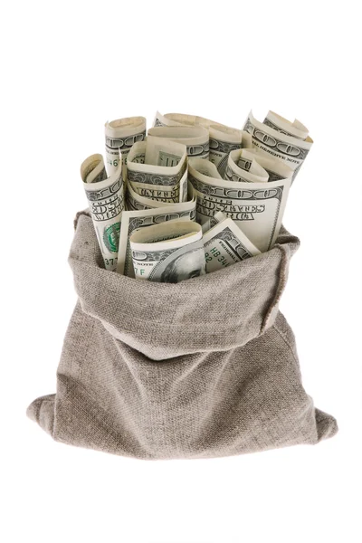 US-dollar räkningar i en säck — Stockfoto