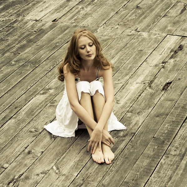 stock image Girl in white dress