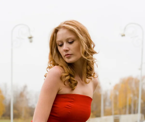 stock image Girl in red dress