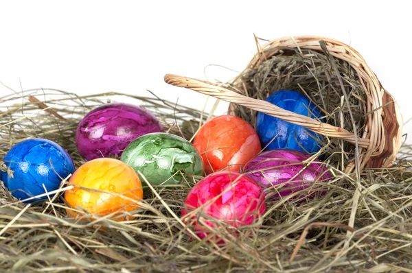 Paskalya yumurtaları bir çimenlerin üzerinde — Stok fotoğraf