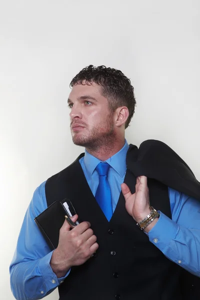 Podnikatel na sobě košili a kravatu v pase srst — Stock fotografie
