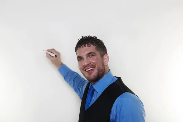 Empresário vestindo uma camisa e gravata em um casaco de cintura — Fotografia de Stock