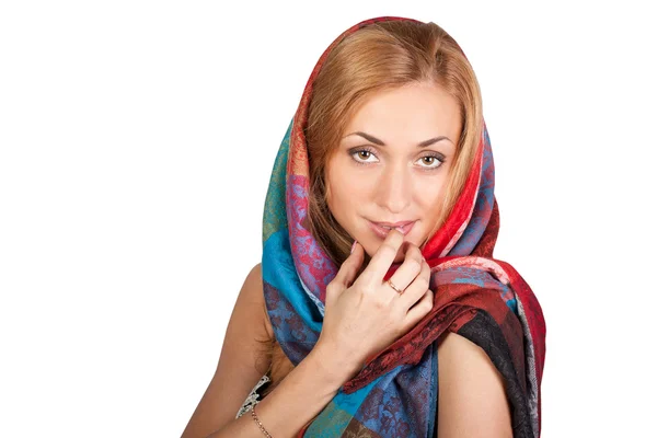 Mooie mode-model met een sjaal — Stockfoto