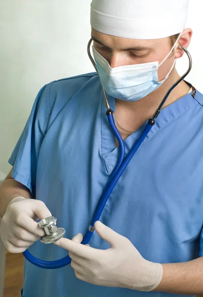 Professional young doctor with a stethoscope — Stok fotoğraf