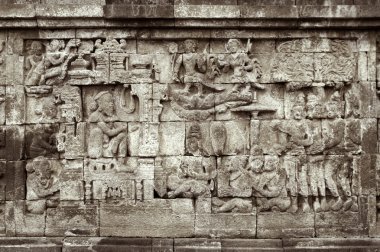 detaylı oyma kabartma borobudur, Java, Endonezya.