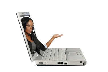 Beautiful Hostess on a Laptop Screen (2) clipart