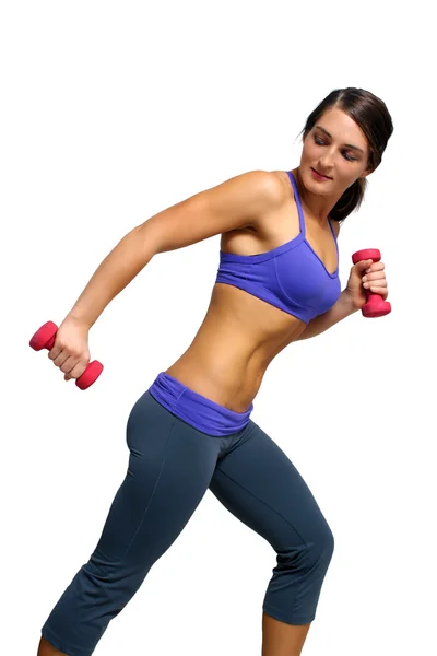 Beautiful Brunette Athlete with Hand Weights 2 — Stock Photo, Image