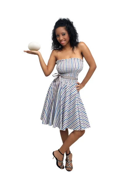 Beautiful West-Indian Teen Girl Holding an Egg — Stock Photo, Image