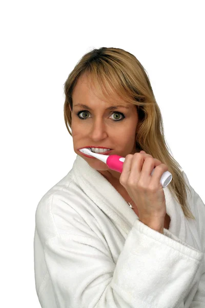 Bela loira escovando seus dentes (2 ) — Fotografia de Stock