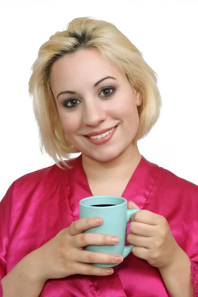 Красивая блондинка с кофе (1 ) — стоковое фото