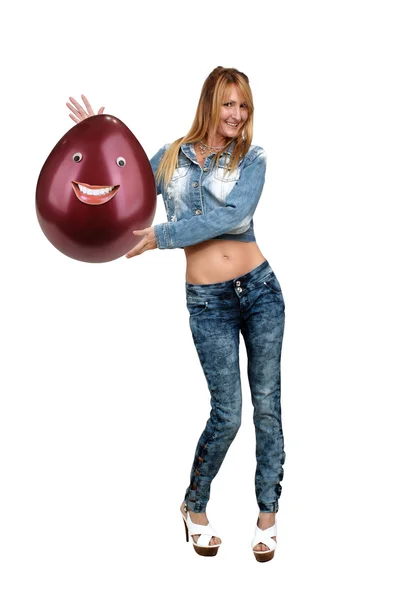 Beautiful Blonde Holds an Anthromorphic Balloon — Stock Photo, Image